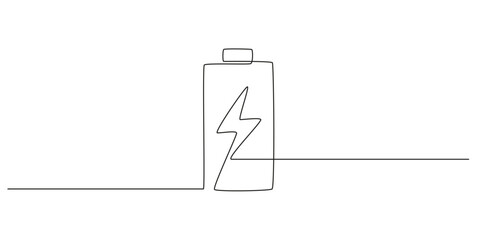 One continuous line drawing of battery charging. Lightning bolt symbol and electricity energy type sign in simple linear style. Editable stroke. Doodle vector illustration Generative AI
