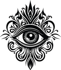 All seeing eye line art tattoo. Vision of Providence emblem, symbol isolated Vector illustration