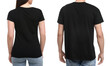 © New Africa - People wearing black t-shirts on white background, back view. Mockup for design