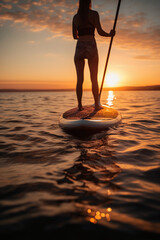 Wall Mural - Stand up paddle boarding on quiet sea. AI generative