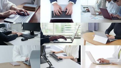 Aufkleber - Collage movie of people using personal computers concept. Wipe transition from white background.
