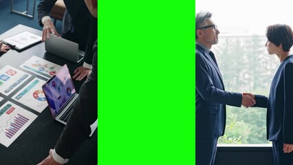 Leinwandbilder - ビジネスシーンのコラージュ映像　クロマキー合成用グリーンバック