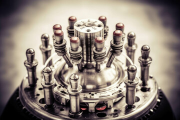 Wall Mural - closeup of a engine with its many intricate pieces and valves. Speed drive concept. AI generation. Generative AI