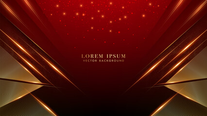 red luxury background with golden lines triangle corner, glowing lines elegant shine and glittering 