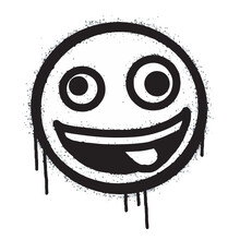 Spray Painted Graffiti Smiling Face Emoticon Isolated On White Background. Vector Illustration.
