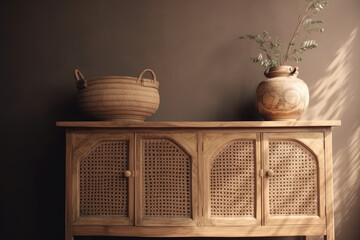 Asian antique vintage wooden cabinet top with tropical