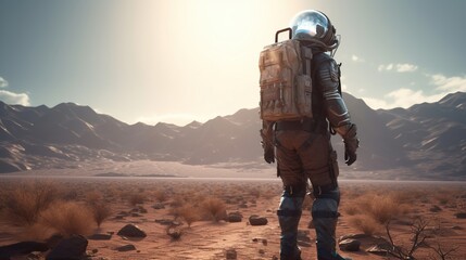 Wall Mural - apocalyptic astronaut, digital art illustration, generative ai