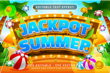 Poster - jackpot summer 3d text effect and editable text effect with illustration of summer on the beach