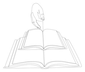 Poster - One continuous line of hand with multiple Books. Thin Line Illustration vector concept. Contour Drawing Creative ideas.