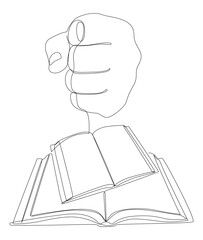 Poster - One continuous line of hand with multiple Books. Thin Line Illustration vector concept. Contour Drawing Creative ideas.