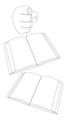 Poster - One continuous line of hand with multiple Books. Thin Line Illustration vector concept. Contour Drawing Creative ideas.