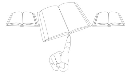 Poster - One continuous line of hand with multiple Books. Thin Line Illustration vector concept. Contour Drawing Creative ideas.