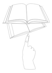 Poster - One continuous line of hand with multiple Books. Thin Line Illustration vector concept. Contour Drawing Creative ideas.