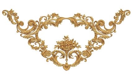 Wall Mural - 3D render of decorative onlays carving ornament in gold color, high resolution  of artistic image and ready to use for graphic design purposes 