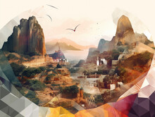 Abstract Digital Art Collage Of Natural Landmarks On Earth | Generative AI