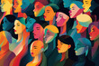 © Sergio - Multicolored row of silhouettes of diverse women, side view. Feminism, femininity abstract art flat illustration concept.Generative AI