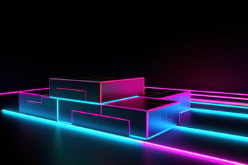 3d render, abstract background with vertical pink blue neon lines glowing in the dark. Digital ultraviolet wallpaper