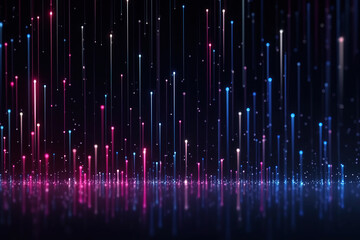 3d render, abstract background with pink blue glowing neon lines and bokeh lights. Data transfer concept. Digital wallpaper