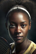 This stunning AI generated illustration captures the power and grace of an African American female tennis player.