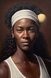 This stunning AI generated illustration captures the power and grace of an African American female tennis player.