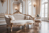 Luxurious lounge decorated in rococo style, Generative AI