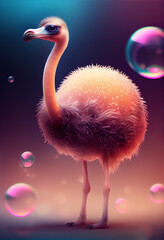 Poster - Beautiful abstract bird Ostrich from smooth elegant transparent fabric concept, contemporary on bright bokeh background 3d pink and peach colors. Generative AI technology.
