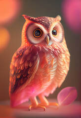 Poster - Beautiful abstract bird Owl from smooth elegant transparent fabric concept, contemporary on bright bokeh background 3d pink and peach colors. Generative AI technology.
