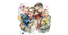 Happy Family In Watercolor Style , Generative Ai