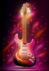 Poster - Beautiful abstract Electric guitar concept, contemporary on bright bokeh background 3d pink and peach colors. Generative AI technology.
