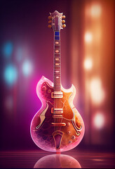 Poster - Beautiful abstract Electric guitar concept, contemporary on bright bokeh background 3d pink and peach colors. Generative AI technology.
