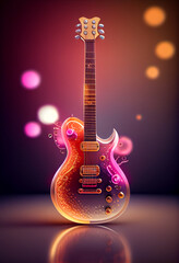 Poster - Beautiful abstract Electric guitar concept, contemporary on bright bokeh background 3d pink and peach colors. Generative AI technology.
