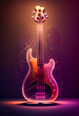 Aufkleber - Beautiful abstract Bass guitar concept, contemporary on bright bokeh background 3d pink and peach colors. Generative AI technology.
