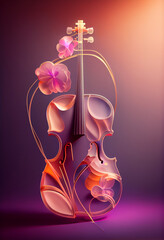 Poster - Beautiful abstract Viola concept, contemporary on bright bokeh background 3d pink and peach colors. Generative AI technology.
