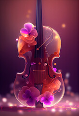 Poster - Beautiful abstract Viola concept, contemporary on bright bokeh background 3d pink and peach colors. Generative AI technology.
