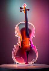 Aufkleber - Beautiful abstract Cello concept, contemporary on bright bokeh background 3d pink and peach colors. Generative AI technology.
