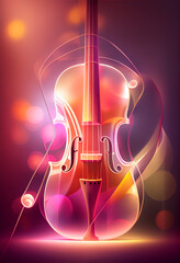 Aufkleber - Beautiful abstract Cello concept, contemporary on bright bokeh background 3d pink and peach colors. Generative AI technology.

