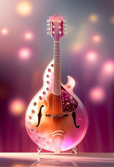 Poster - Beautiful abstract Mandolin concept, contemporary on bright bokeh background 3d pink and peach colors. Generative AI technology.
