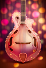 Poster - Beautiful abstract Mandolin concept, contemporary on bright bokeh background 3d pink and peach colors. Generative AI technology.
