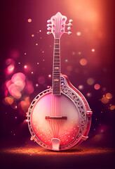 Poster - Beautiful abstract Banjo concept, contemporary on bright bokeh background 3d pink and peach colors. Generative AI technology.
