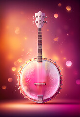 Poster - Beautiful abstract Banjo concept, contemporary on bright bokeh background 3d pink and peach colors. Generative AI technology.
