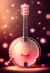 Poster - Beautiful abstract Banjo concept, contemporary on bright bokeh background 3d pink and peach colors. Generative AI technology.
