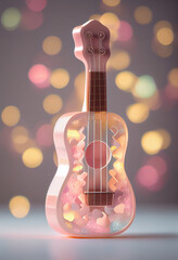 Poster - Beautiful abstract Ukulele concept, contemporary on bright bokeh background 3d pink and peach colors. Generative AI technology.
