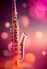Poster - Beautiful abstract Oboe concept, contemporary on bright bokeh background 3d pink and peach colors. Generative AI technology.

