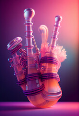 Poster - Beautiful abstract Bagpipes concept, contemporary on bright bokeh background 3d pink and peach colors. Generative AI technology.
