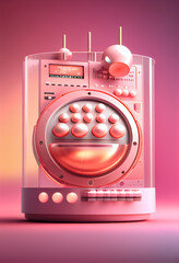 Poster - Beautiful abstract Drum machine concept, contemporary on bright bokeh background 3d pink and peach colors. Generative AI technology.
