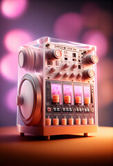 Poster - Beautiful abstract Drum machine concept, contemporary on bright bokeh background 3d pink and peach colors. Generative AI technology.
