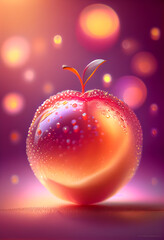 Poster - Beautiful abstract Acerola cherry concept, contemporary on bright bokeh background 3d pink and peach colors. Generative AI technology.
