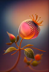Aufkleber - Beautiful abstract Cloudberry concept, contemporary on bright bokeh background 3d pink and peach colors. Generative AI technology.
