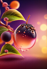 Poster - Beautiful abstract Maqui berry concept, contemporary on bright bokeh background 3d pink and peach colors. Generative AI technology.
