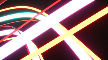 Poster - Abstract illustration of swirling curves, colorful neon lights, futuristic abstraction, geometric background,3d rendering